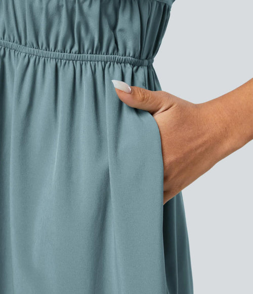 NWT Halara Midi dress drawstring ruffles Stone Blue XL