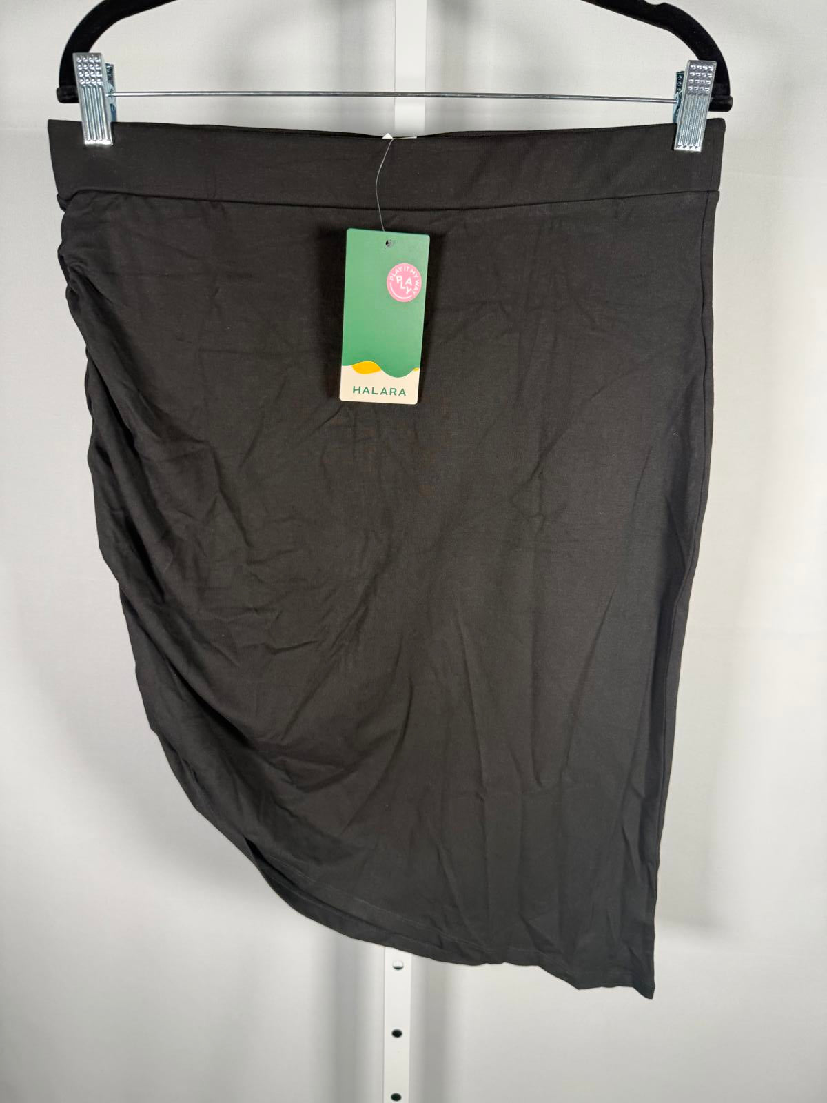 NWTHalara Mid Rise Ruched Asymmetric Hem Bodycon Mini Casual Skirt Black XL