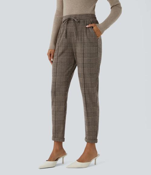 NWT Halara Flex™ Mid Rise Drawstring Pocket Houndstooth Plaid Work Pants Size XS