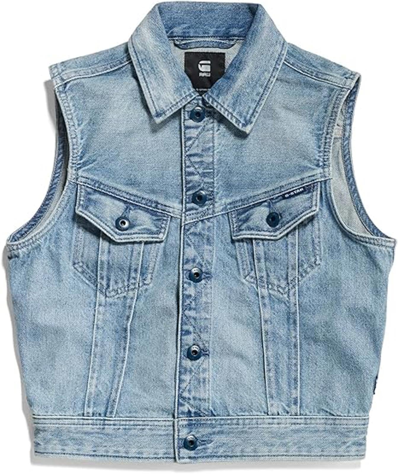 NWT G-Star RAW Women’s Slim Kir Denim Vest Sun Faded Air Force Blue Size Small
