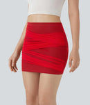 NWT Halara High Waisted Contrast Mesh Bodycon Red Mini Casual Skirt Size Medium