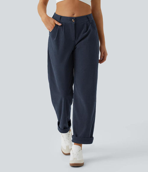 NWT Halara Mid Rise Zipper Pocket Corduroy Blue Casual Pants Size Small