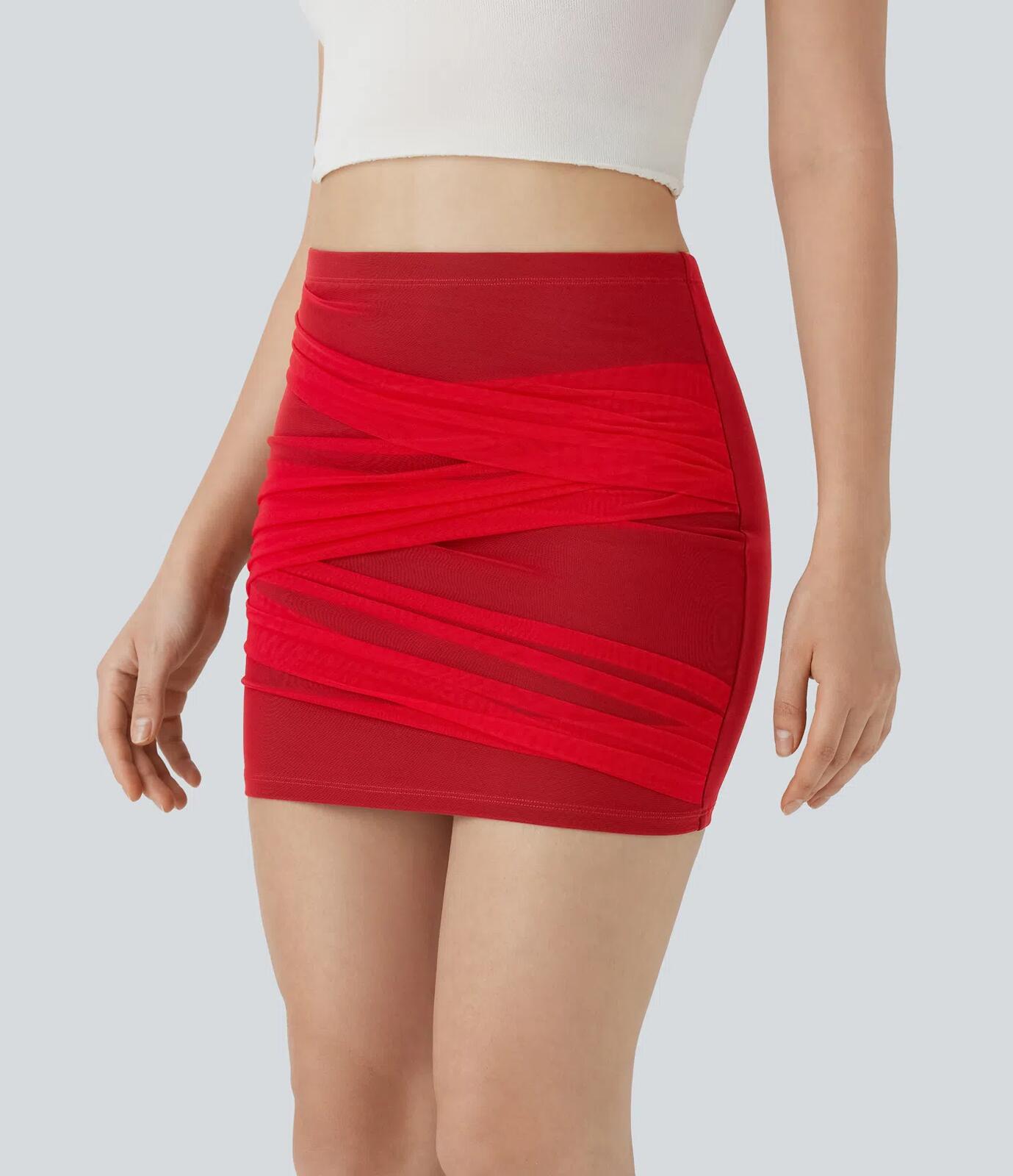 NWT Halara High Waisted Contrast Mesh Bodycon Red Mini Casual Skirt Size Small