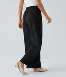 NWT Halara High Waisted Wide Leg Palazzo Linen-Feel Pants Black Small Tall