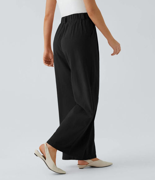 NWT Halara High Waisted Wide Leg Palazzo Linen-Feel Pants Black Small Tall