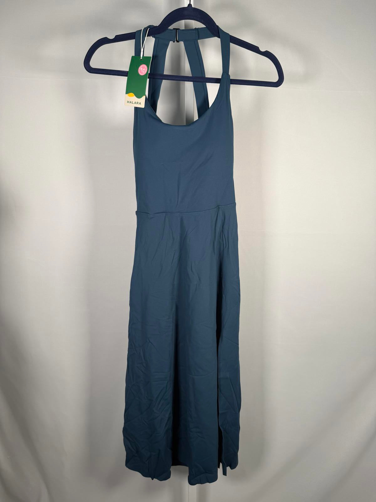 NWT Halara Cut Out Pocket Midi Casual Dress Majolica Blue S