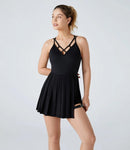 NWT Halara Breezeful Backless Pleated 2-in-1 Pocket Mini Active Dress Size Large