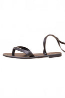 Lulus Maire Black Lace-Up Flat Thong Sandals - 5 NWB