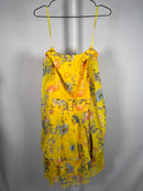 NWT Mac Duggal Yellow Floral Print Puff Sleeve Ruffled Mini Dress Size 2