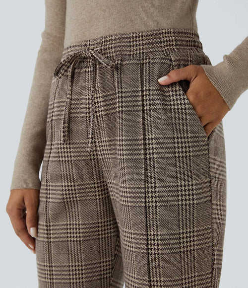 NWT Halara Flex™ Mid Rise Drawstring Pocket Houndstooth Plaid Work Pants Size XS