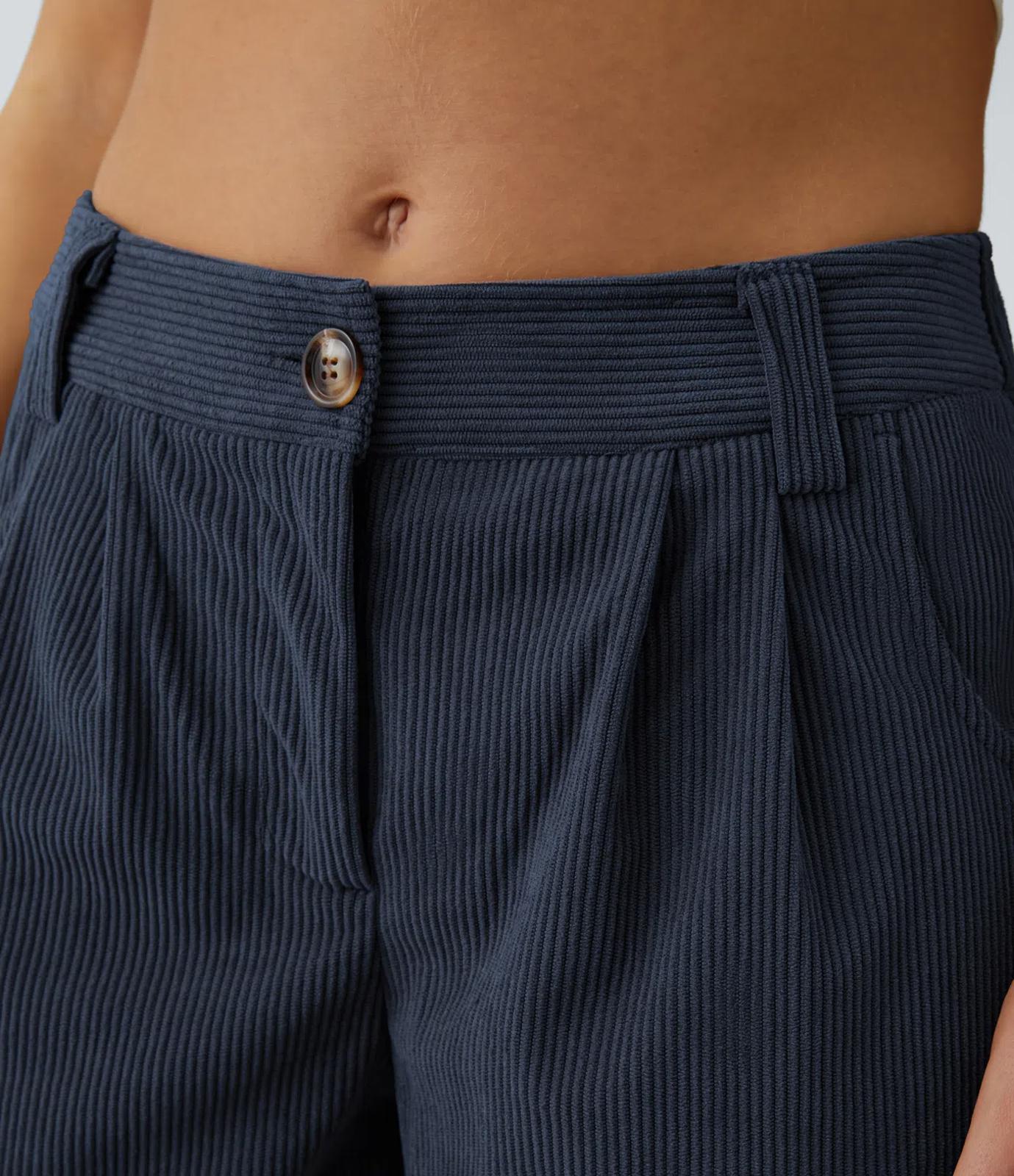 NWT Halara Mid Rise Zipper Pocket Corduroy Blue Casual Pants Size Small