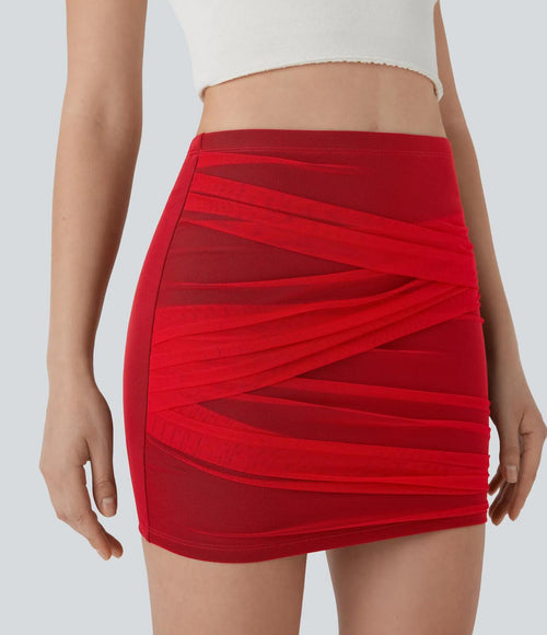 NWT Halara High Waisted Contrast Mesh Bodycon Red Mini Casual Skirt Size XL
