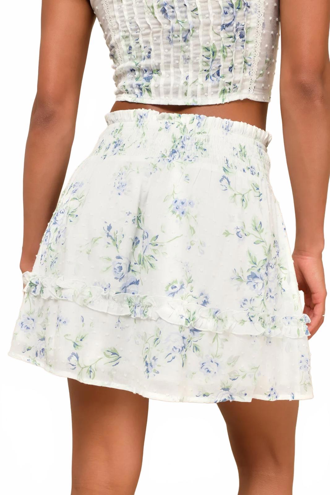 Lulus Springtime Sentiments White Floral Swiss Dot Ruffled Mini Skirt - XL