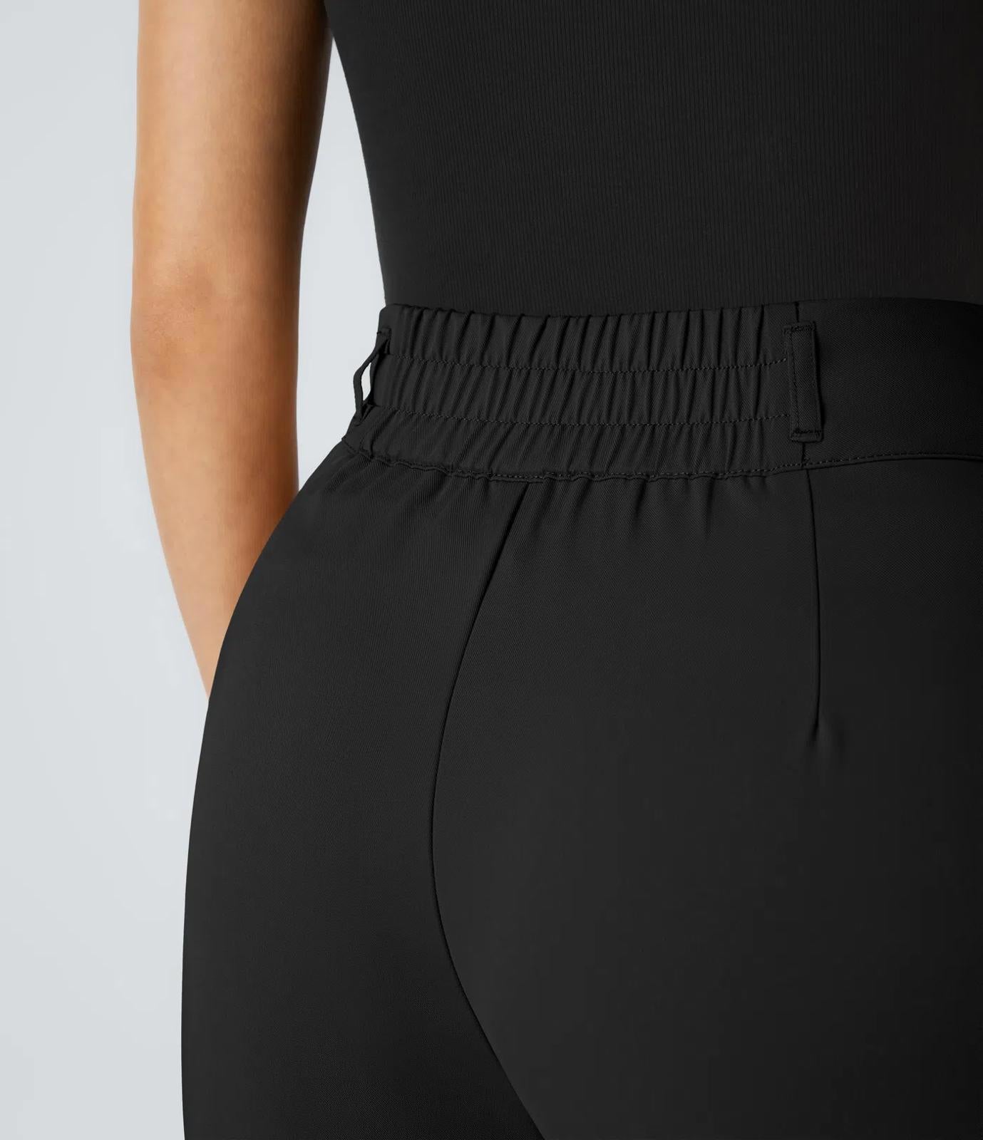 NWT Halara High Waisted Zipper Pocket Shirred Straight Leg Pant Black Size XS