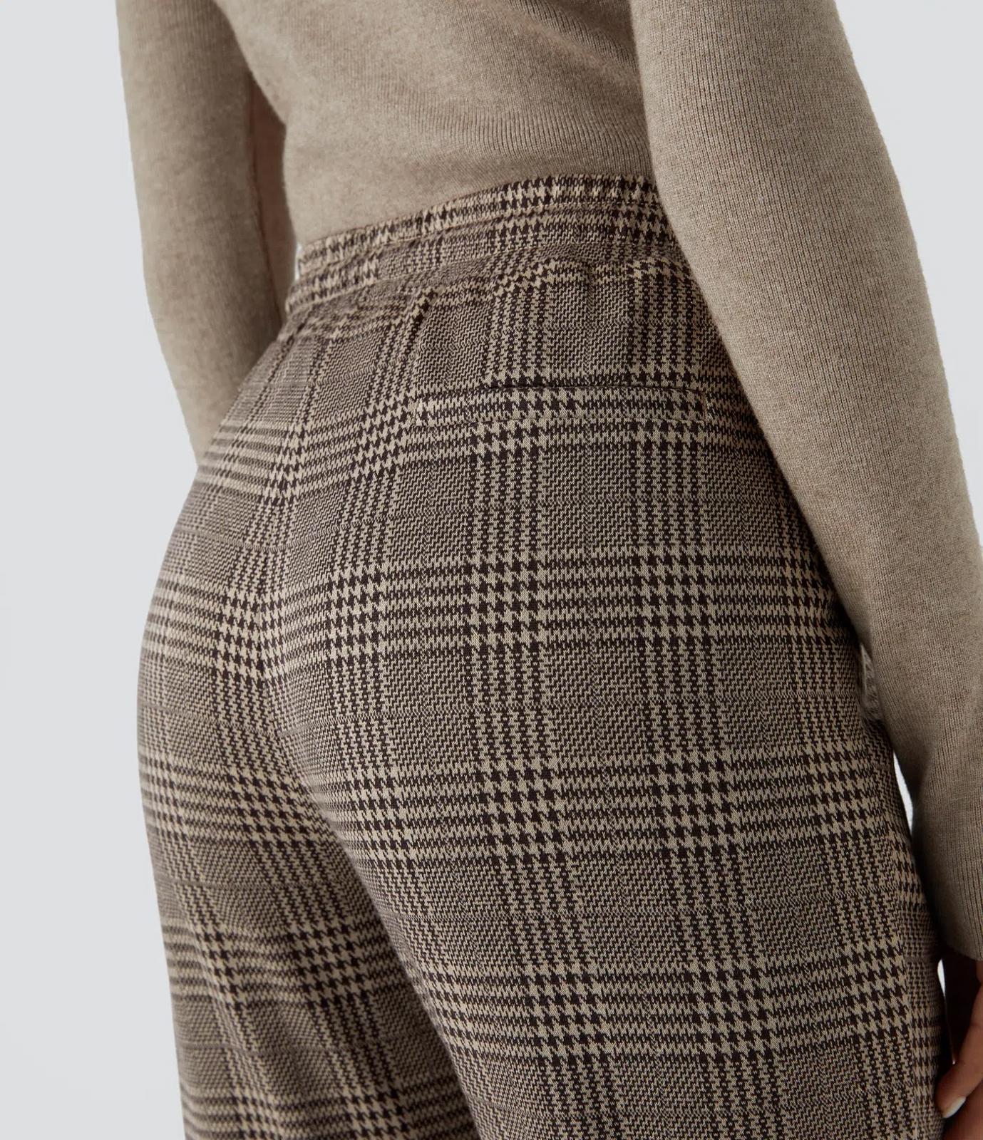 NWT Halara Flex™ Mid Rise Drawstring Pocket Houndstooth Plaid Work Pants Size XS