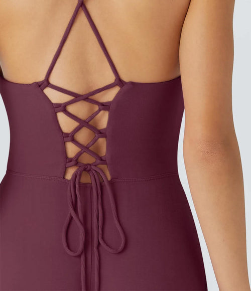 NWT Halara Ribbed Cowl Neck Lace Up Midi Dress Maroon Banner, Size - Small