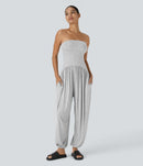 NWT Halara Ribbed Tube Backless Side Pocket Casual Jumpsuit Fog Gray Size L