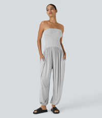 NWT Halara Ribbed Tube Backless Side Pocket Casual Jumpsuit Fog Gray Size L