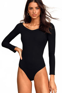 Lulus New Crush Black Ribbed Long Sleeve Bodysuit - XS