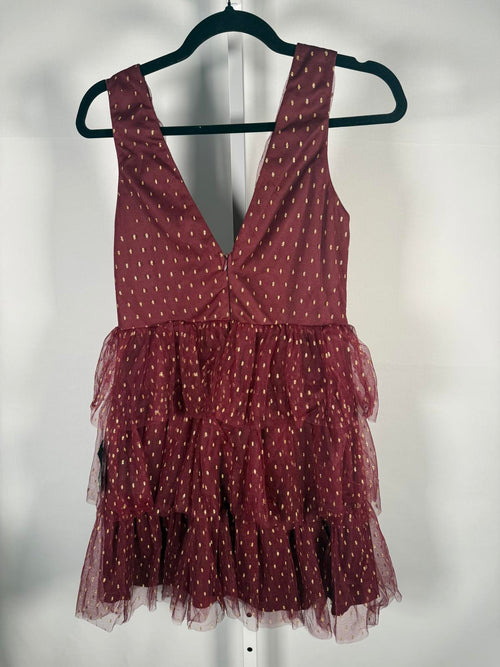 NWT Lulus Forever Sparkling Burgundy Dotted Mesh Tiered Mini Dress Size M