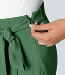 NWT Halara High Waisted Tie Side Wide Leg Work Pants Hills Green L