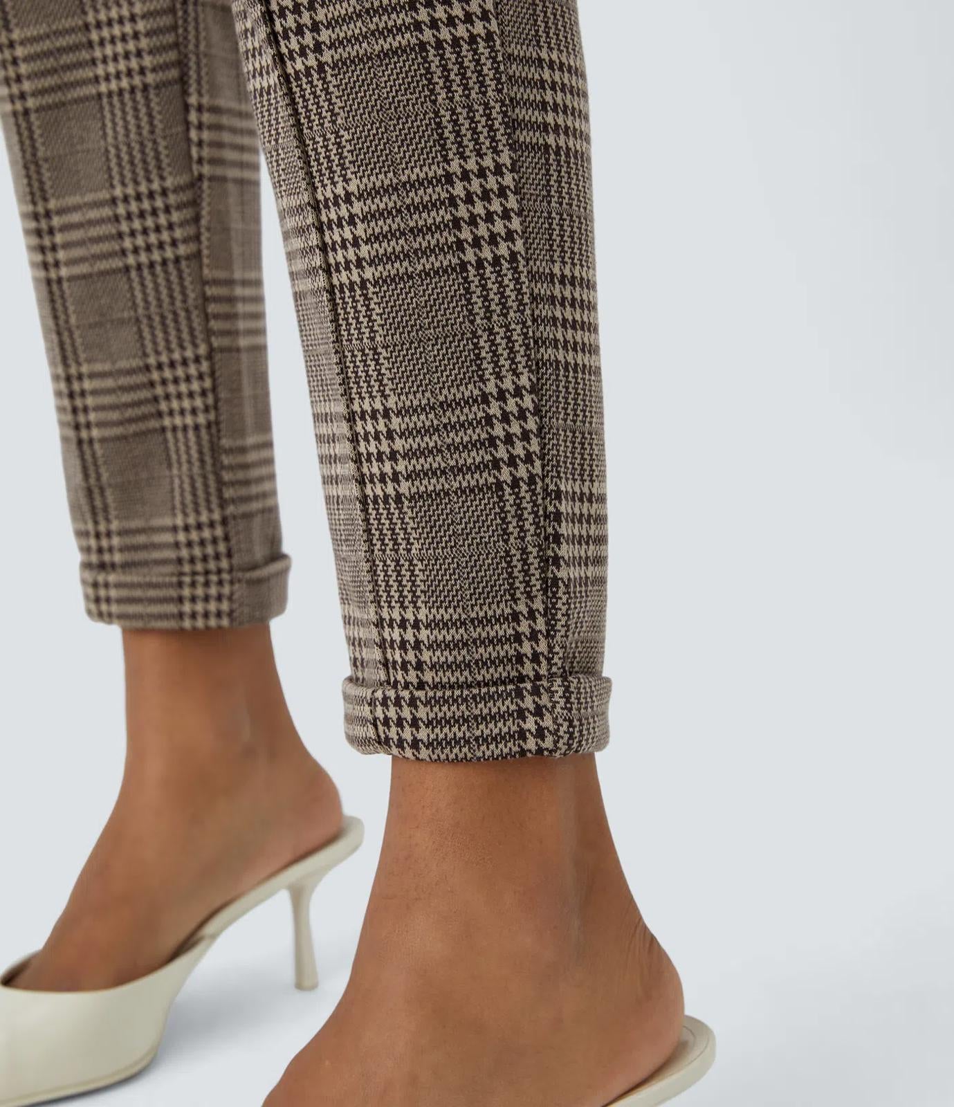 NWT Halara Flex™ Mid Rise Drawstring Pocket Houndstooth Plaid Work Pants Size XS