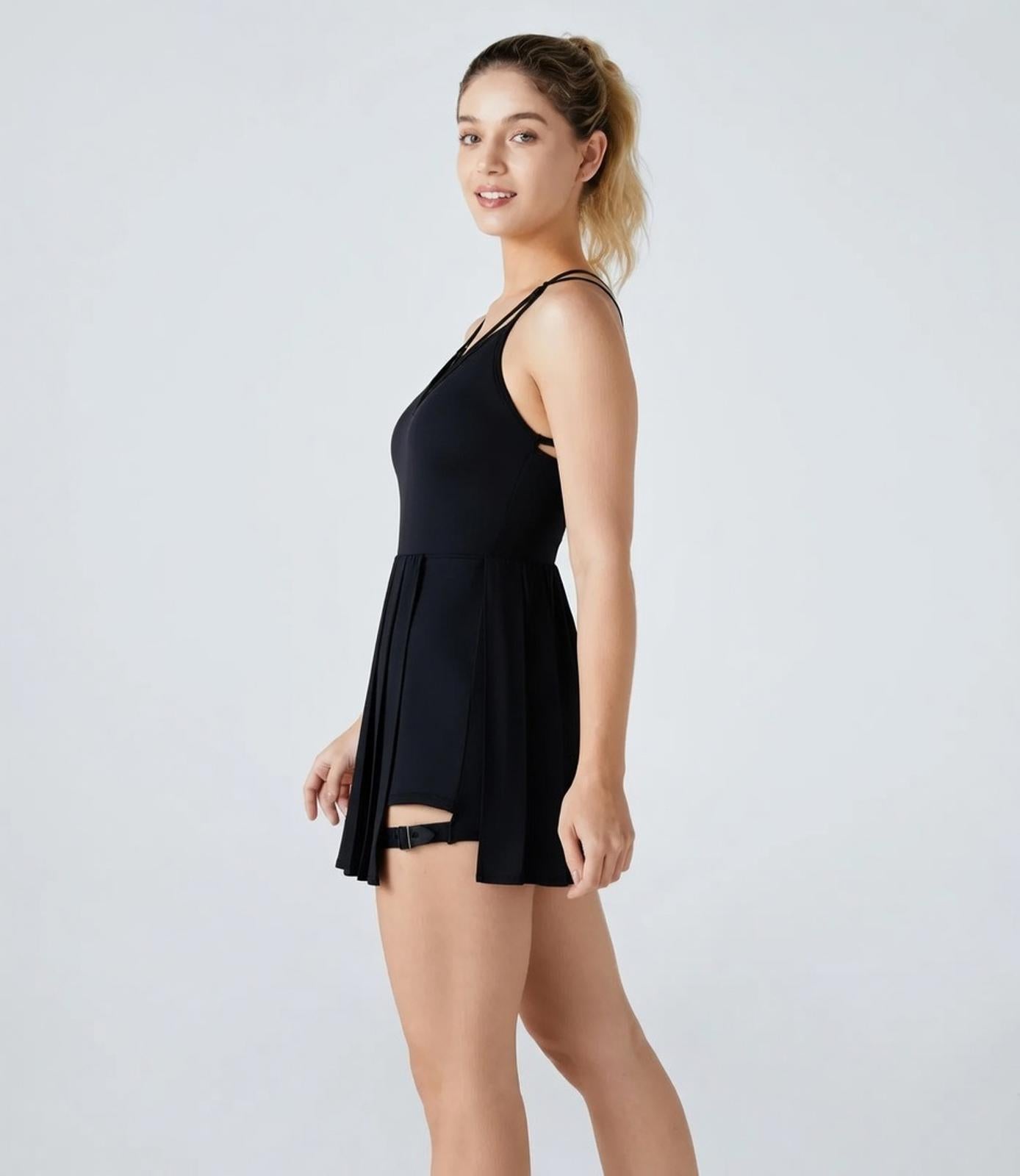 NWT Halara Breezeful Backless Pleated 2-in-1 Pocket Mini Active Dress Size Large
