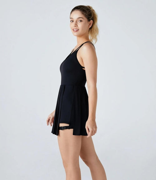 NWT Halara Breezeful Backless Pleated 2-in-1 Pocket Mini Active Dress Size Large