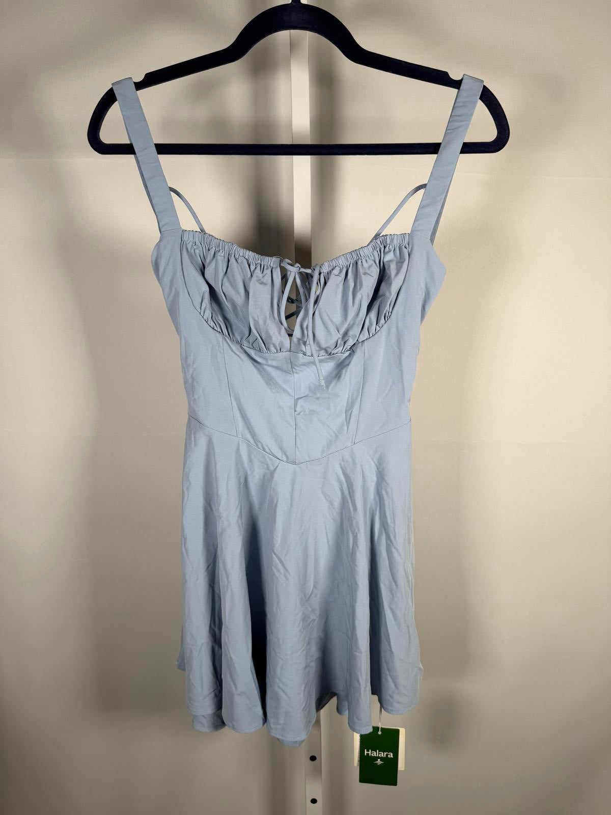 NWT Halara Breezeful™ Lace Up Corset Quick Dry Micro Mini Dress Ballard Blue S