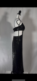 Ieena Mac Duggal Formal Black Sequin Cut Gown Size 8 $298 NWT