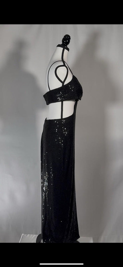 Ieena Mac Duggal Formal Black Sequin Cut Gown Size 8 $298 NWT
