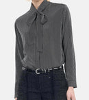 The Kooples Micro Striped 100% Silk Tie-Neck Blouse Size US S / FR 1 $415 NWT
