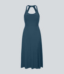 NWT Halara Cut Out Pocket Midi Casual Dress Majolica Blue S