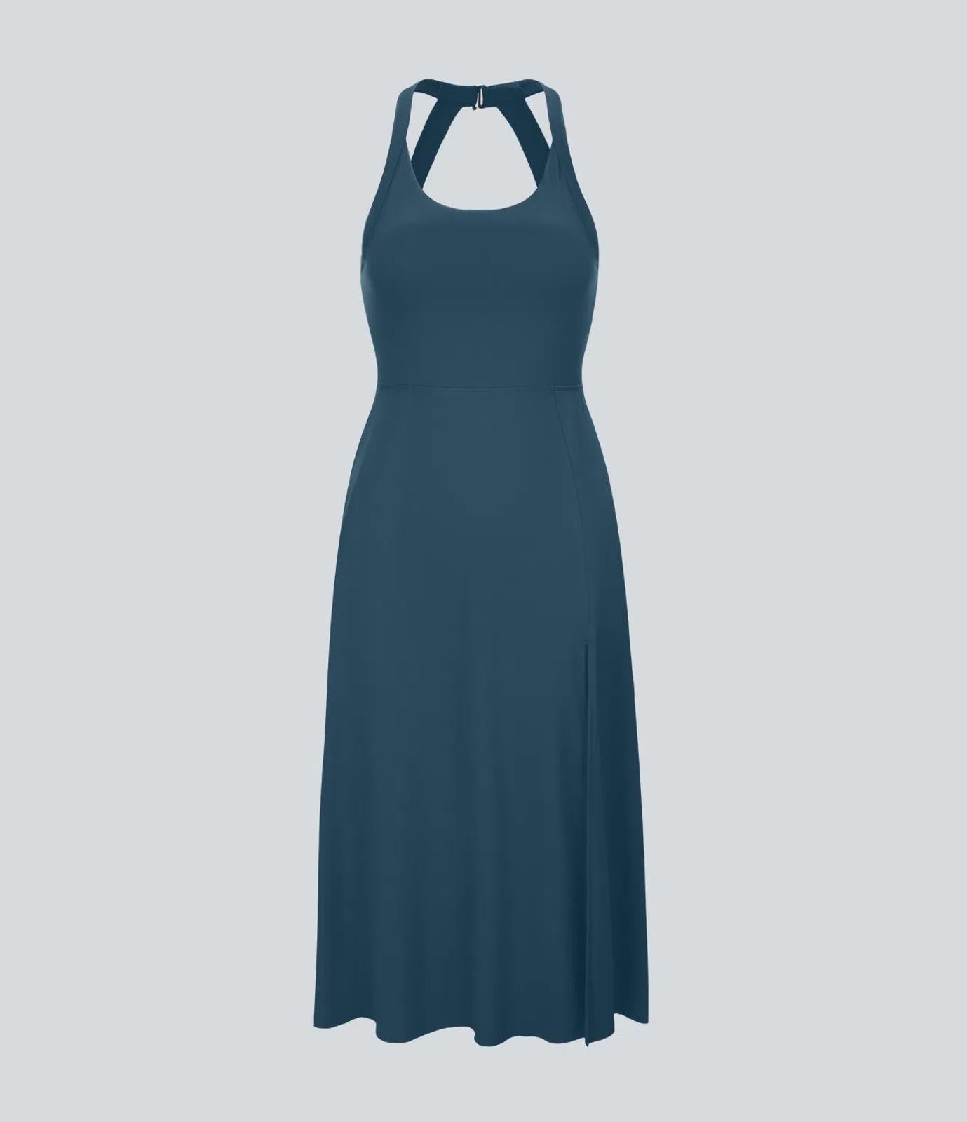 NWT Halara Cut Out Pocket Midi Casual Dress Majolica Blue S