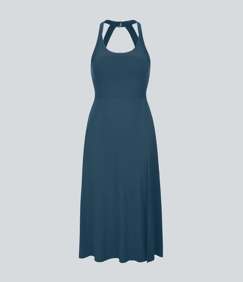 NWT Halara Cut Out Pocket Midi Casual Dress Majolica Blue S