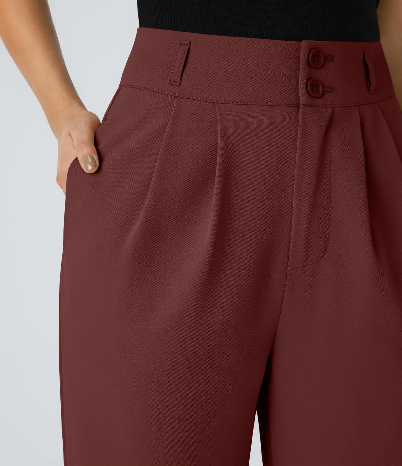 NWT Halara High Waisted Pocket Shirred Straight Leg Work Pant Madder Brown Large
