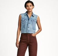 NWT G-Star RAW Women’s Slim Denim Vest Sun Faded Air Force Blue Size Small