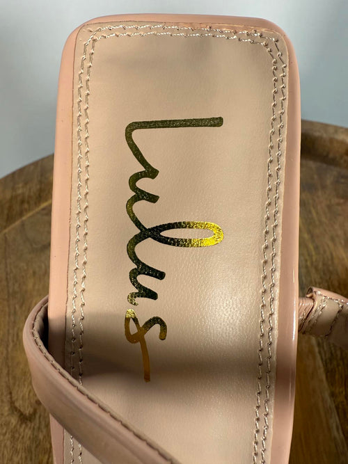 Lulus Fausee Light Nude Patent Square Toe Platform Slide Sandals - 11 NWB