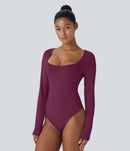 NWT Halara U Neck Long Sleeve Snap Button Skinny Work Bodysuit Red Violet, Large
