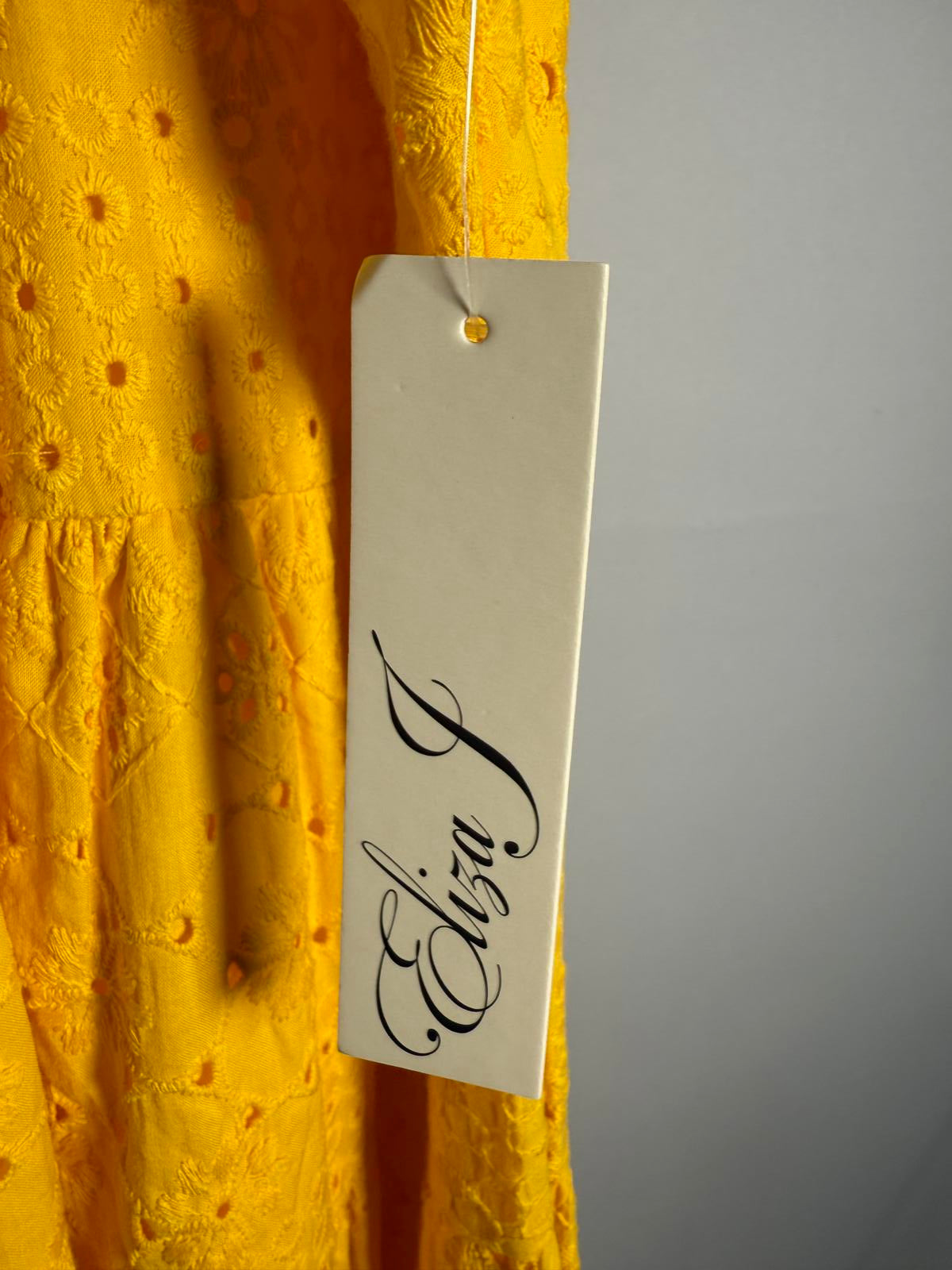 NWT Eliza J Yellow Midi Dress with Eyelet Detail Size 4