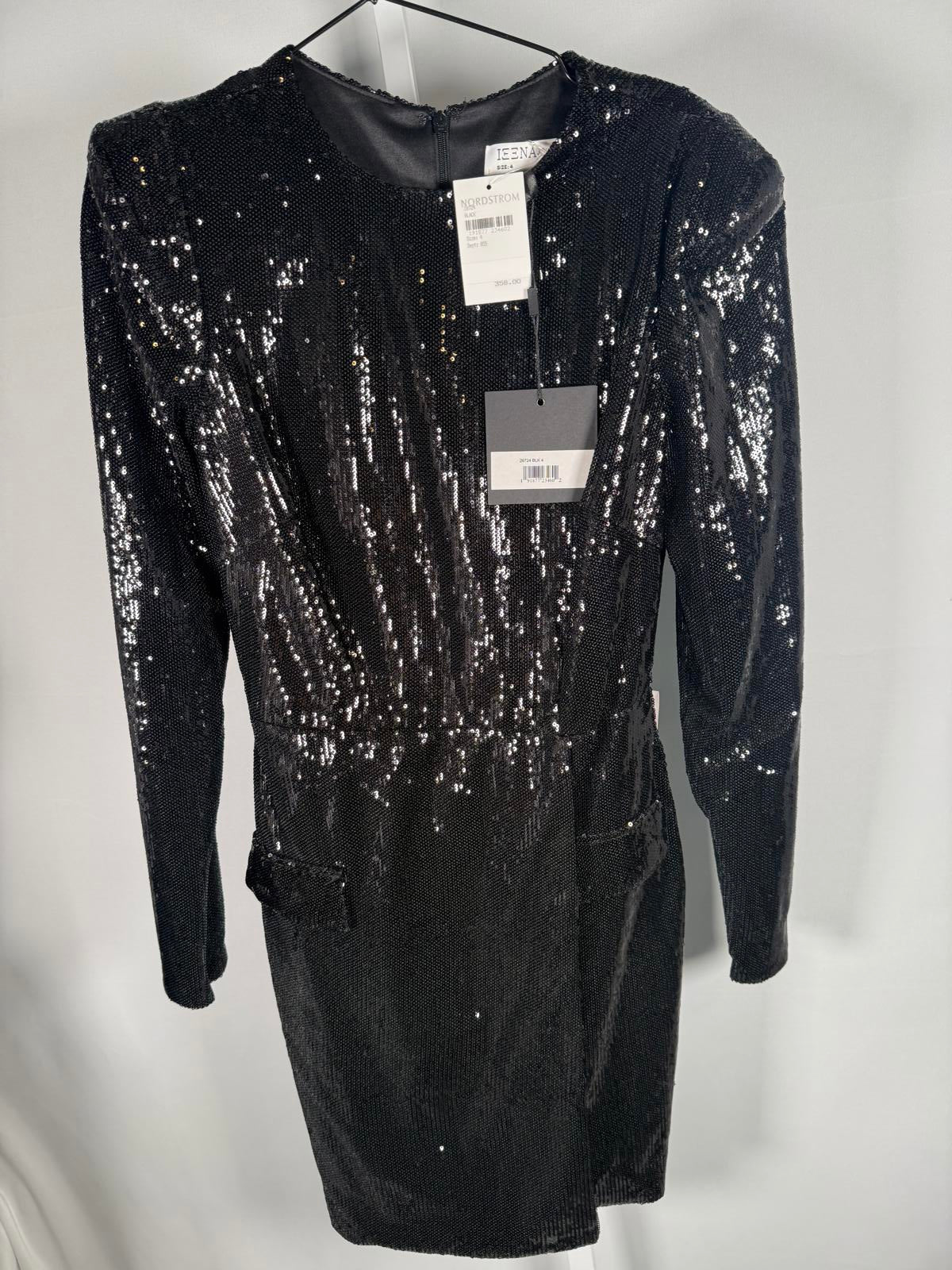 NWT Mac Duggal 26724 Black Sequined Structured Faux Blazer Mini Dress Size 4