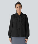 NWT Halara Tie Neck Long Sleeve Work Blouse Black M
