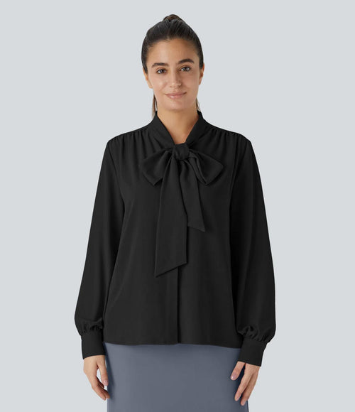 NWT Halara Tie Neck Long Sleeve Work Blouse Black M