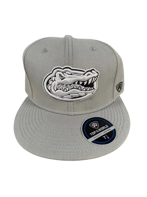 Top Of The World FLORIDA GATORS HAT fitted Size 7 5/8 Grey & White Gator