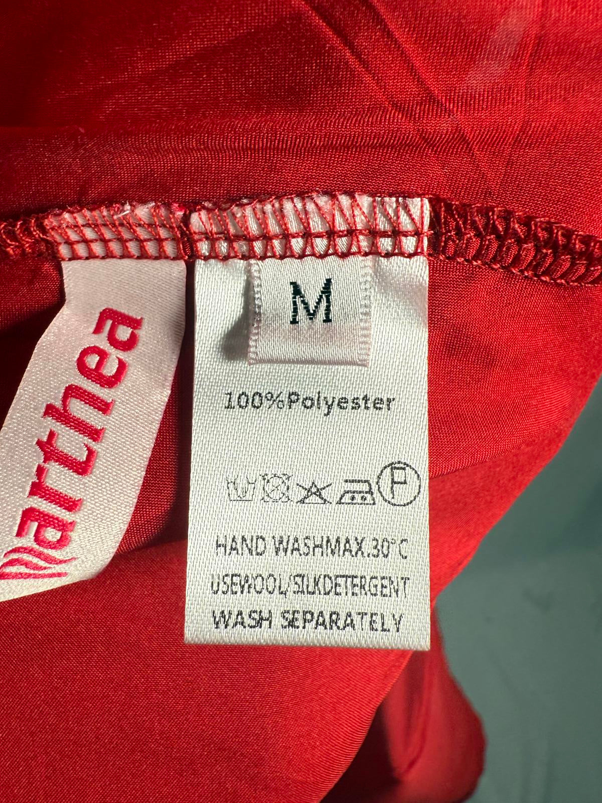 Pathea Elegant Red Midi Dress with Adjustable Straps and Lace-up Back, Size M