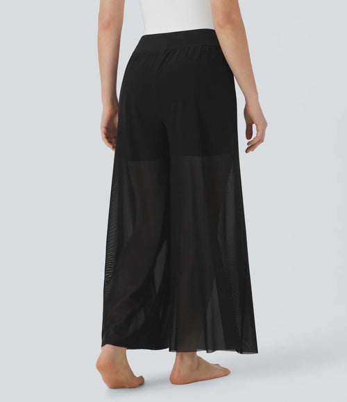NWT Halara High Waisted 2-in-1 Mesh Wide Leg Flowy Dance Pants Black S