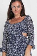Lulus Blissful Sweetie Navy Blue Paisley Tiered Cutout Midi Dress - S NWT