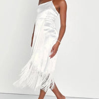 NWT Lulus White Midi Dress with Fringe Size XS