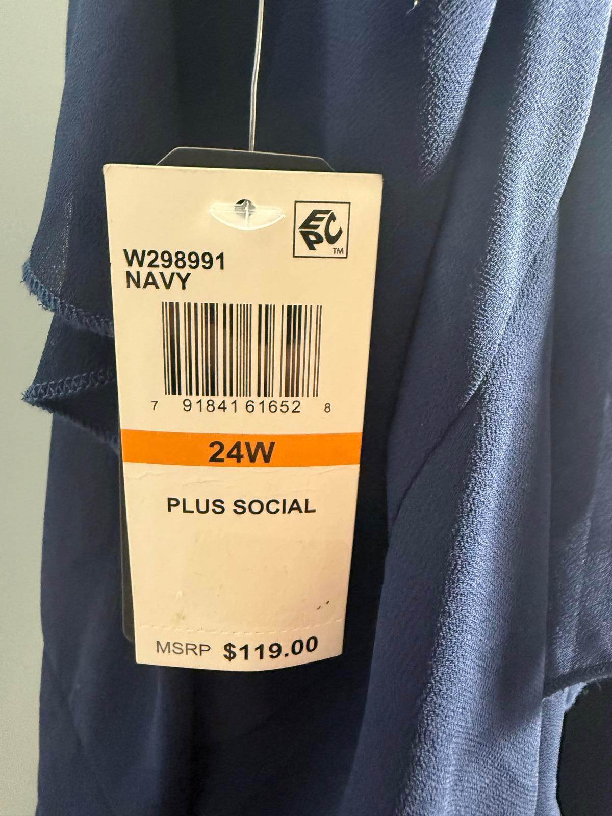 B. Darlin Women's V-Neck Sleeveless Ruffle-Trim Gown Navy Plus Size 24W NWT