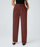 NWT Halara High Waisted Pocket Shirred Straight Leg Work Pant Madder Brown - S